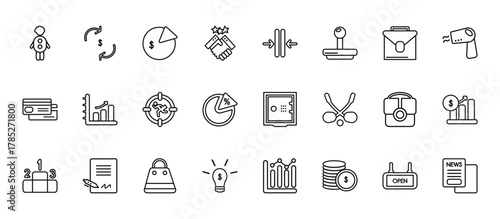 24 set of outline web business icons such as dollar, thin, graphic chart, business briefcase, ideas to earn money vector thin icons for report, presentation, diagram, web design, mobile app