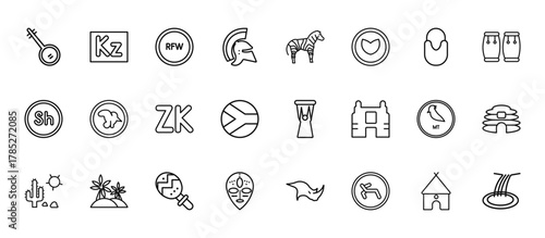24 set of outline web africa icons such as angolan kwanza, zebra, malawian kwacha, mozambican metical, african vector thin icons for report, presentation, diagram, web design, mobile app