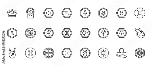 24 set of outline web zodiac icons such as projection, sulphur, affluence, standard of quality, pisces vector thin icons for report, presentation, diagram, web design, mobile app