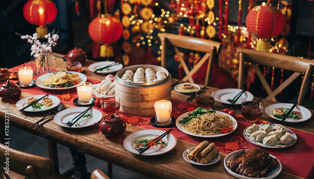 Fototapeta premium Festive Chinese New Year Dinner Table