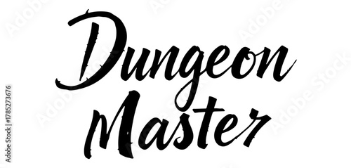 Handwritten inscription “Dungeon Master” in black ink calligraphy, transparent background