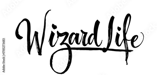 Handwritten inscription “Wizard Life” in black ink calligraphy, transparent background