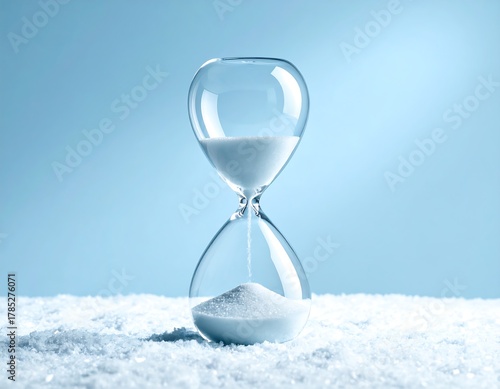 Hourglass on Snow Symbol of Time, Patience, and the Passing of Moments
