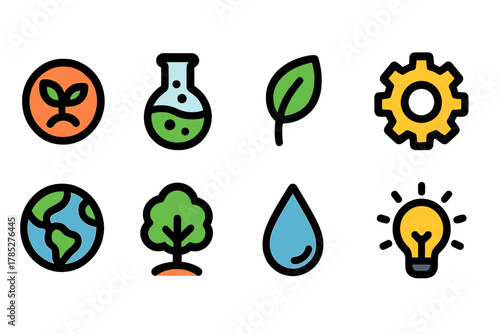 Environmental conservation icon set. Eco-friendly, sustainability icons flat collection.