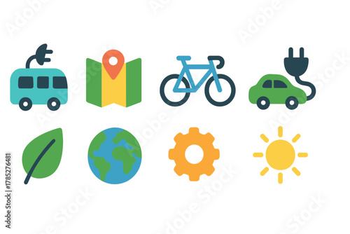 Sustainable energy linear icon set. Eco-friendly, renewable, green technology icons".