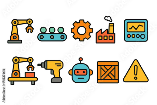Manufacturing and production 3d icon set: industrial and automation icons collection