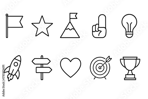 Achievement and goal outline icon set. Symbols for success and motivation.