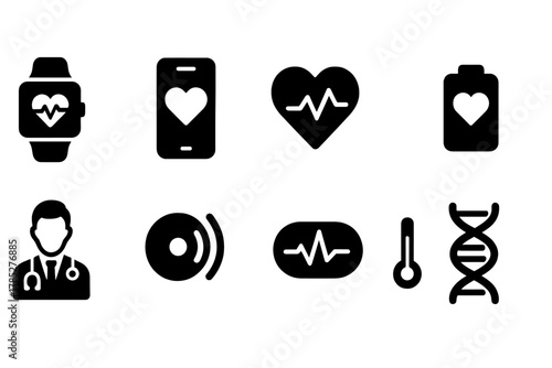 Health, fitness outline icon set. Wearable tech, heart, medical icons outline collection