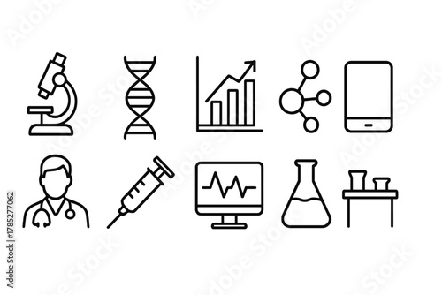 Science and technology outline icon pack. Laboratory, research, innovation icons collection.