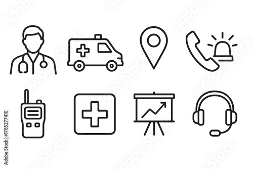Healthcare, emergency line icon set. Medical, doctor, ambulance phone icons.