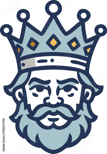 Illustration of a regal king's head with a bushy beard, wearing a jeweled crown, set against a plain white background, conveying authority and wisdom.