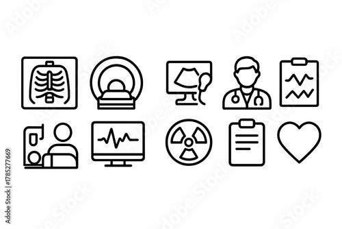 Medical, healthcare outline icon set. Doctor, hospital equipment linear icons collection