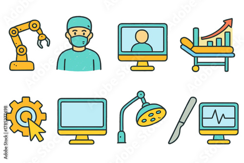 Healthcare, medical flat icon set. Hospital tools and equipment illustrations