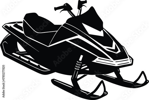 Silhouette of a snowmobile facing right on a white background. The outline highlights its skis, seat, and handlebars, conveying speed and adventure.