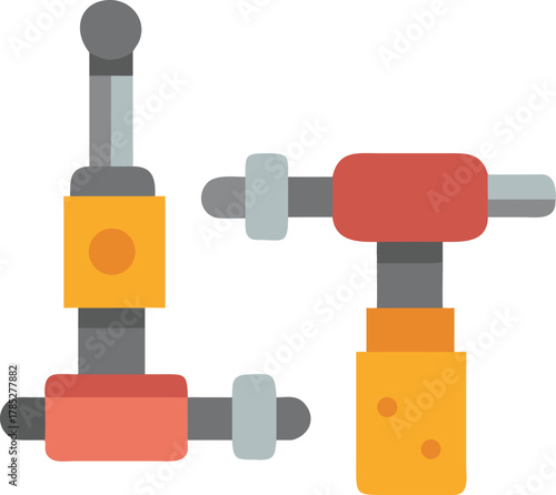 Illustration of two colorful T-shaped corkscrews with red, yellow, and gray components on a white background. The image conveys a simple, playful tone.