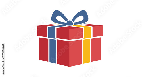 Flat Vector SVG Illustration of a Gift Box with Ribbon Red Blue Yellow Present Icon