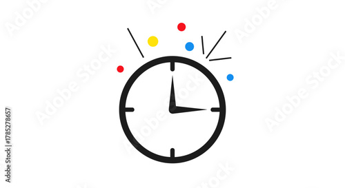Time Management Vector SVG Icon Design with Clock and Colorful Circle Accents in Minimalist Style