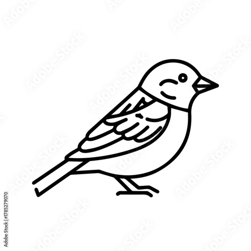 Cute simple outline of a bird icon for wildlife and nature themes, a sparrow