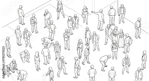 diverse crowd of people diverse group gathering in an urban area engaging in various activities ideal for urban planning or social studies.