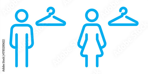 Mens and womens changing rooms line icon set with simple outline symbols. Vector illustration for public facilities, locker rooms