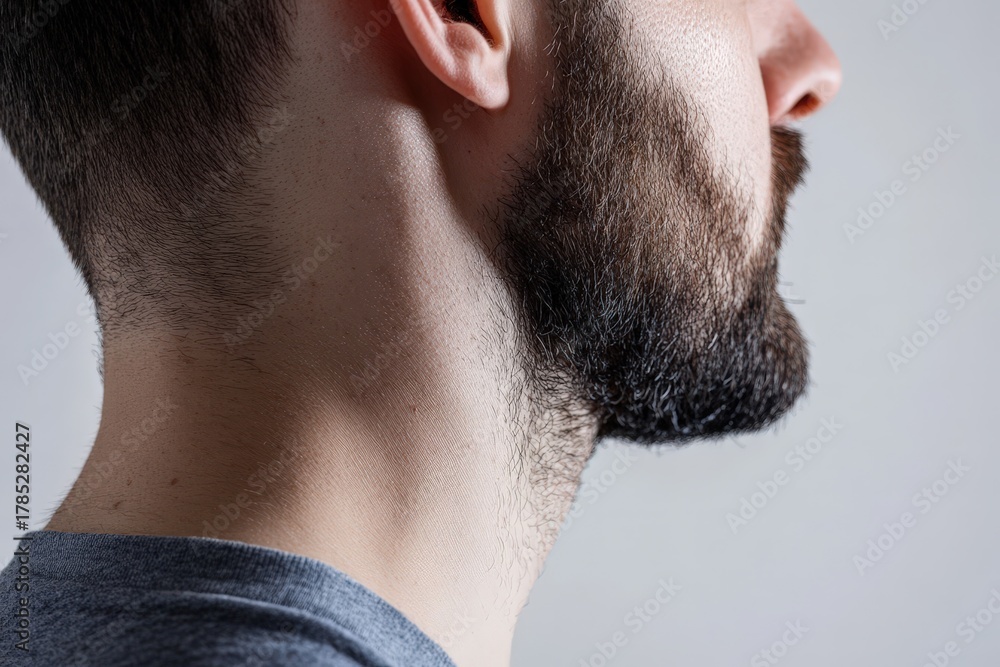 Obraz premium Close-up profile view of a man's neck and beard.
