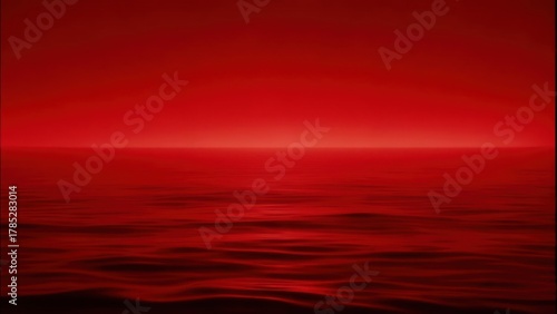 Red water reflects intense light, minimal horizon