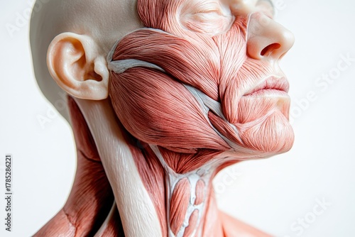 Detailed anatomical illustration of facial and neck muscles.