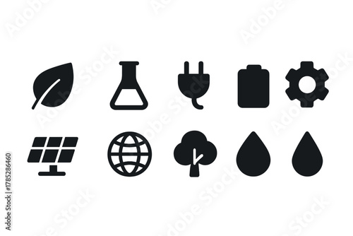 Eco, energy solid icon set. Sustainability, nature icons filled collection