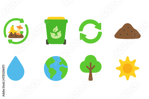 Eco, recycling flat icon set. Compost, nature, sustainability icons flat collection