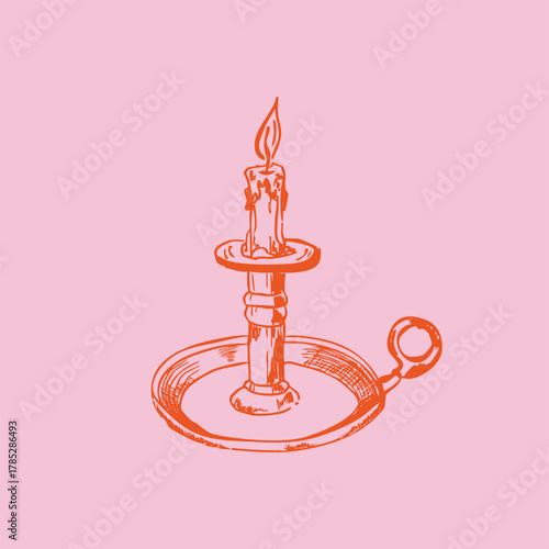 Hand drawn candle illustration. Vintage candle sketch. Candle clip art. Candle doodle. Line art, ink, minimalist style. Candles burning. Ink sketch set isolated. Retro style.