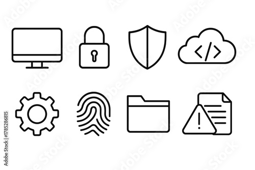 Cybersecurity, data protection icon set. Secure, technology, privacy icons outline collection