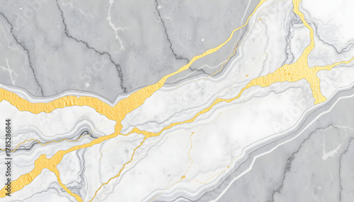 Fototapeta Naklejka Na Ścianę i Meble -  abstract grey white marble background with golden veins, artificial stone texture, modern wallpaper, close-up. White tone