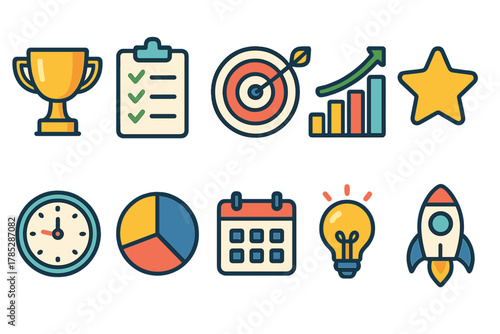Business, productivity flat icon set. Success, strategy, growth icons collection
