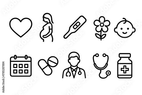 Healthcare and maternity line icon set. Medical, pregnancy, wellness icons collection