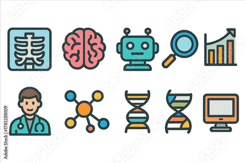 Medical and science flat icon set for healthcare, research, and technology