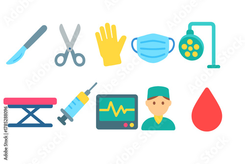 Medical icon set. Healthcare, surgical, hospital icons in flat style