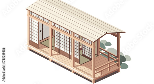 Isometric vector illustration showcasing a traditional Japanese house design