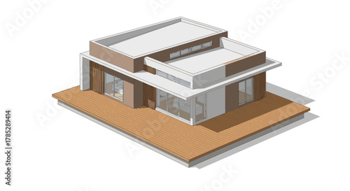 Isometric view of a modern house design for architectural visualization