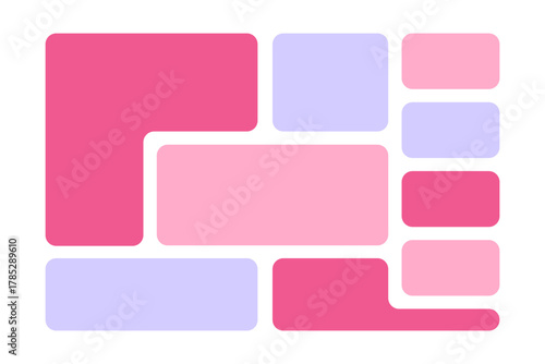 Trendy mento grid layout. Photo collage, moodboard or brochure mockup. Poster or banner mosaic template. Website interface with containers for content. Vector flat illustration.