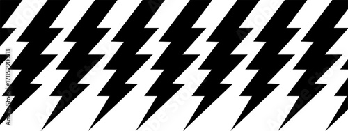 Repeated thunderbolts pattern. Black flash signs isolated on white background. Lightning, energy, power or danger cartoon symbols. Vector graphic illustration.