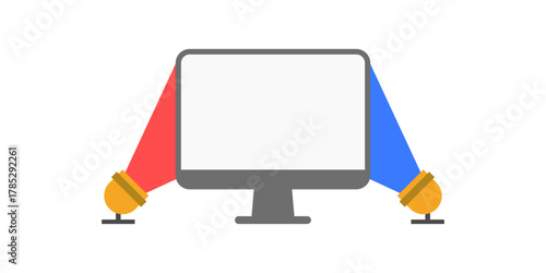 Digital party light icon featuring a monitor with glowing festive beams. Great for online celebration themes, digital events, and festive streaming visuals.