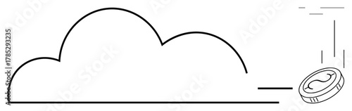 Cloud with a falling coin representing online payments, digital finance, and data storage. Ideal for fintech, cloud computing, e-commerce, SaaS, cryptocurrency, investment or fintech simplicity as