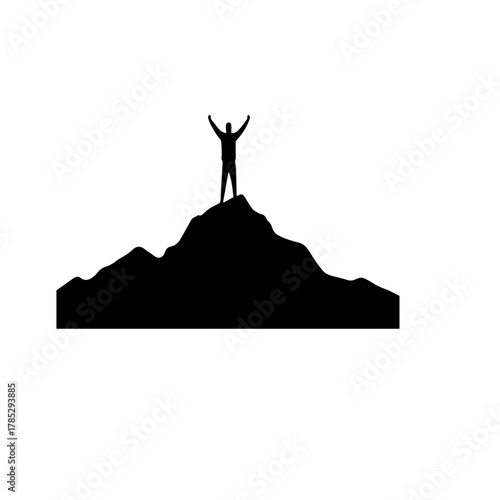 Man Reaching Summit Silhouette Success.