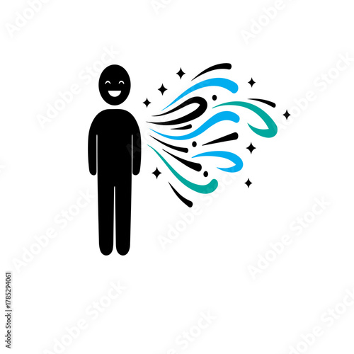 Stick figure person with colorful magical breath.