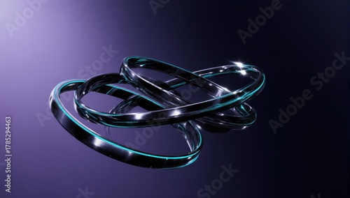 Fototapeta Naklejka Na Ścianę i Meble -  Reflective, intertwined rings on a gradient surface, creating a visual illusion
