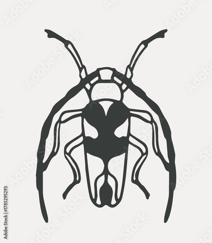 Abstract black wasp graphic with symmetrical lines and organic curves, minimal style on light background. Concept of nature, insects, and symmetry. Vector illustration