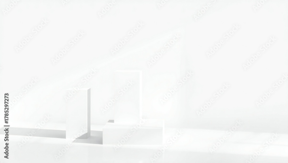 Fototapeta premium Minimalist white background with a single broom and dustpan casting a shadow