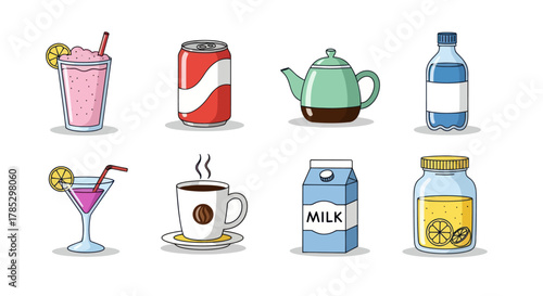 Assortment of beverages illustration collection for various uses and design