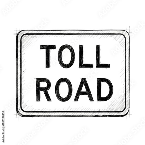 Sketch Illustration of Toll Road Signage, Isolated Design Element on White