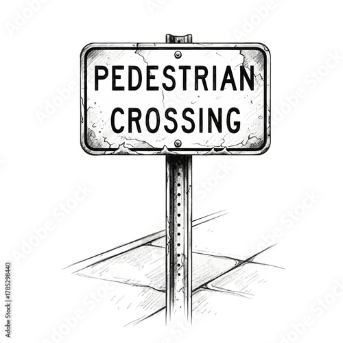 Sketch of a pedestrian crossing road sign with rough textured rendering style